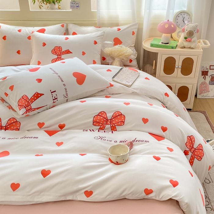 91家纺网 家纺一手货源 找家纺 朵朵家纺 2026新款水洗棉印花单被套系列 甜心结