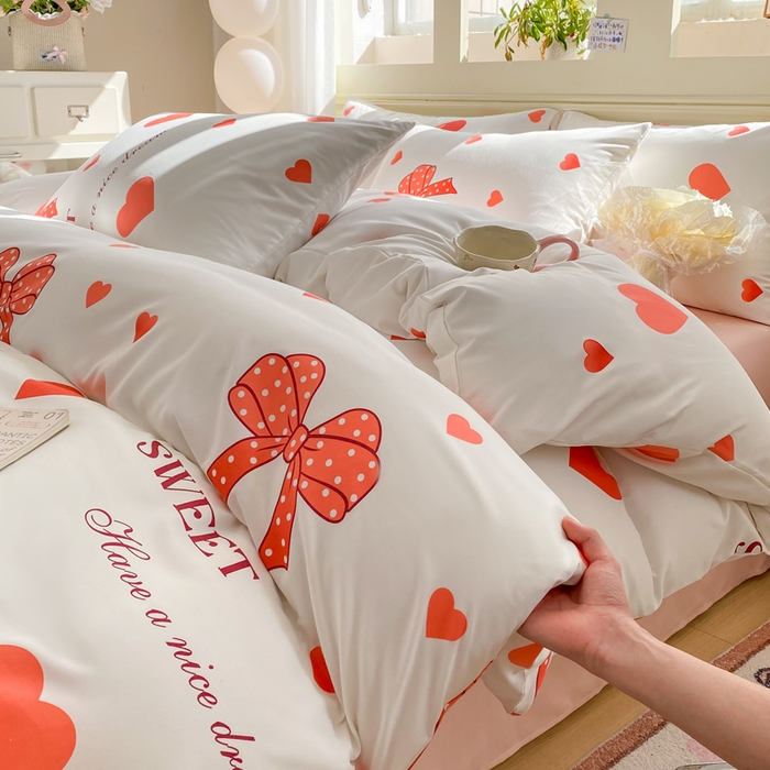 91家纺网 家纺一手货源 找家纺 朵朵家纺 2026新款水洗棉印花单被套系列 甜心结