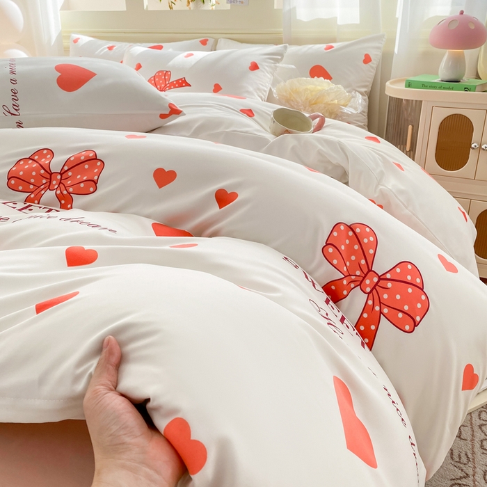 91家纺网 家纺一手货源 找家纺 朵朵家纺 2026新款水洗棉印花单被套系列 甜心结