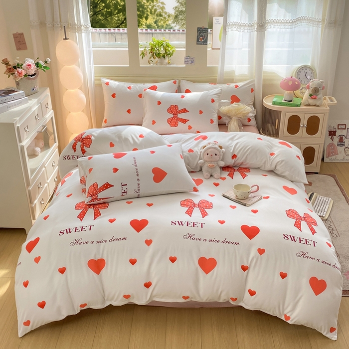 91家纺网 家纺一手货源 找家纺 朵朵家纺 2026新款水洗棉印花单被套系列 甜心结