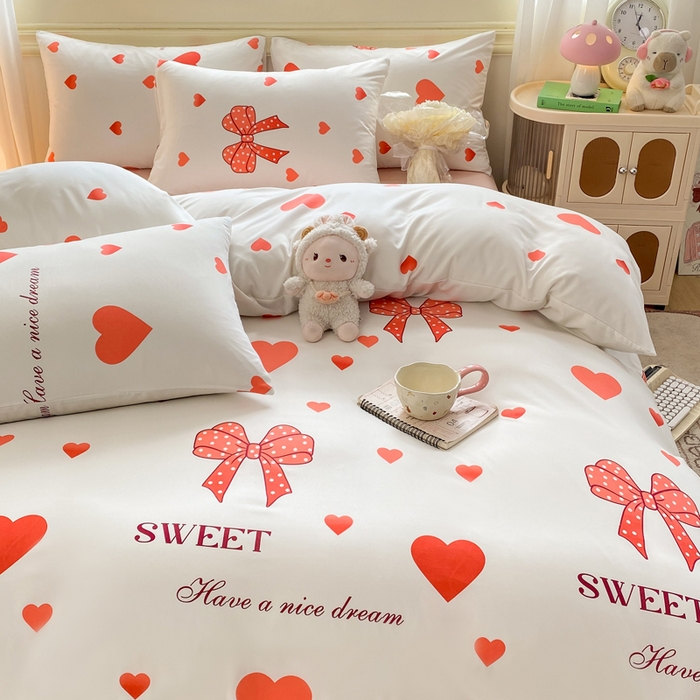 91家纺网 家纺一手货源 找家纺 朵朵家纺 2026新款水洗棉印花单被套系列 甜心结