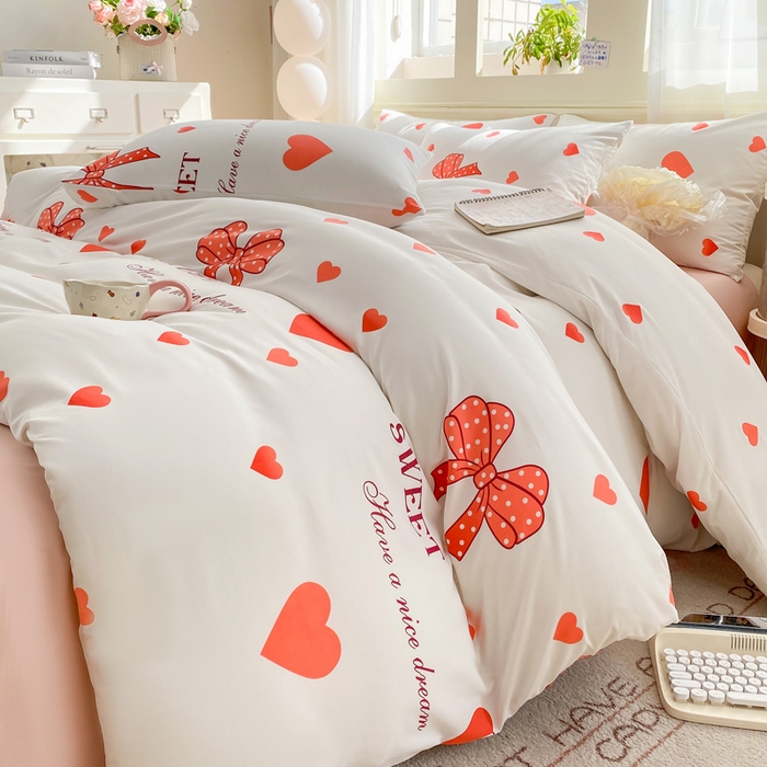 91家纺网 家纺一手货源 找家纺 朵朵家纺 2026新款水洗棉印花单被套系列 甜心结