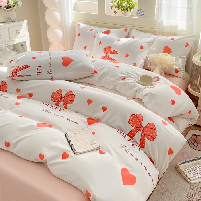 91家纺网 家纺一手货源 找家纺 朵朵家纺 2026新款水洗棉印花单被套系列 甜心结