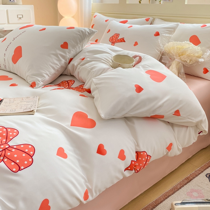 91家纺网 家纺一手货源 找家纺 朵朵家纺 2026新款水洗棉印花单被套系列 甜心结