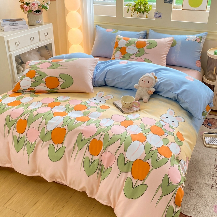 朵朵家纺 2026新款水洗棉印花单被套系列 兔兔花园