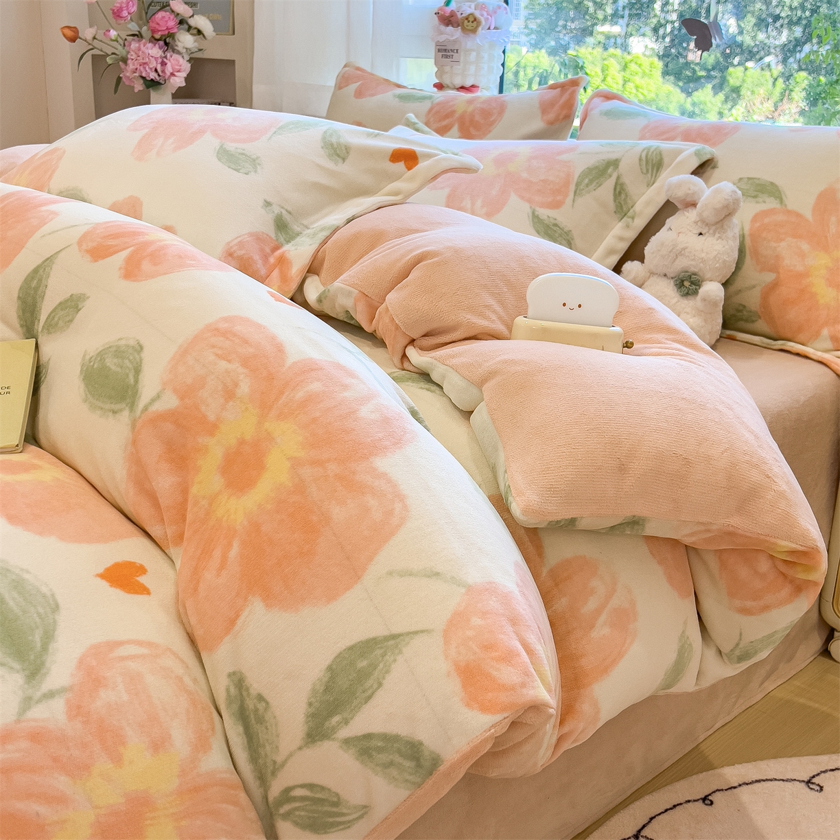 布凡家居 2026新款190g高克重牛奶绒印花四件套 橙花漫语