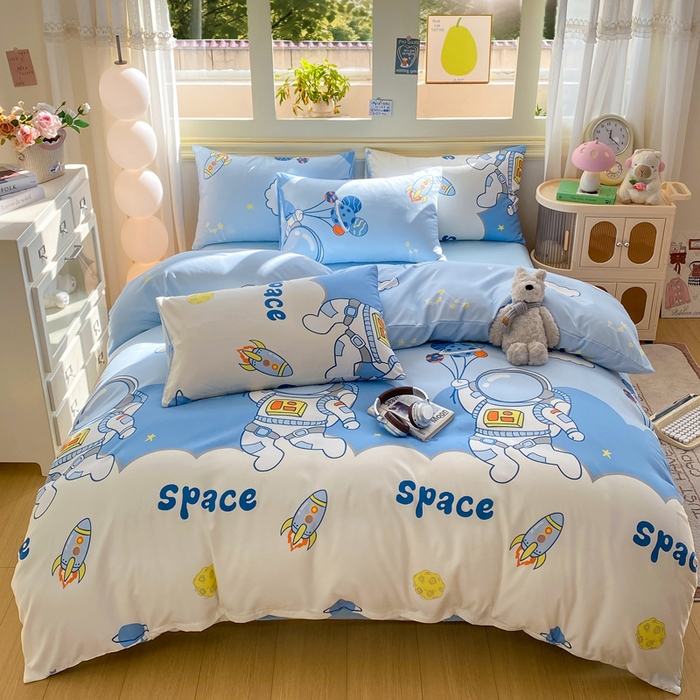 91家纺网 家纺一手货源 找家纺 朵朵家纺 2026新款水洗棉印花单被套系列 宇航员