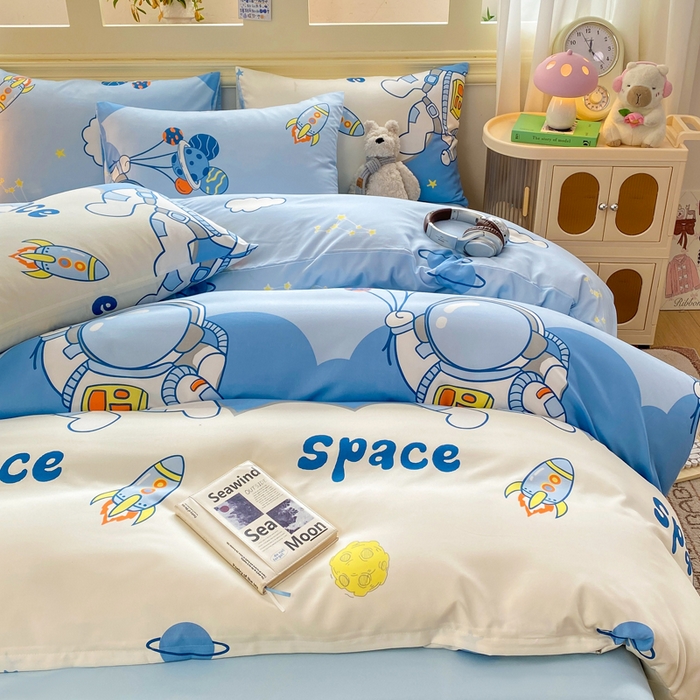 91家纺网 家纺一手货源 找家纺 朵朵家纺 2026新款水洗棉印花单被套系列 宇航员