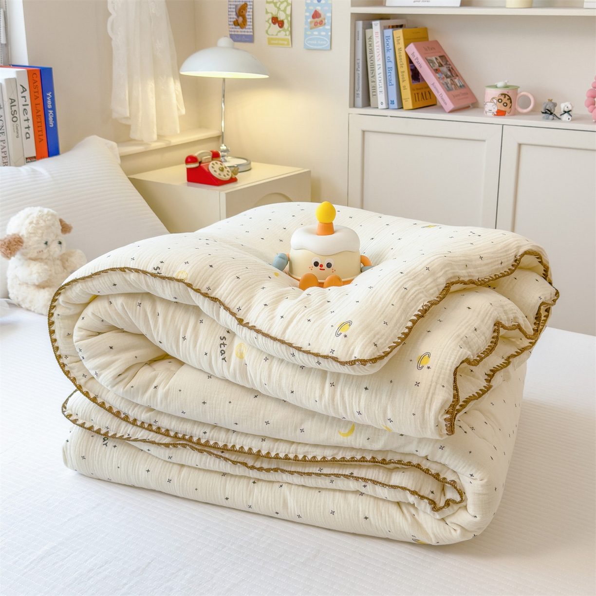 91家纺网 家纺一手货源 找家纺 布凡家居 2026新款A类全棉皱皱纱大豆纤维春秋被秋冬被全棉纱布婴儿被全棉学生秋冬被 冬被-满天星