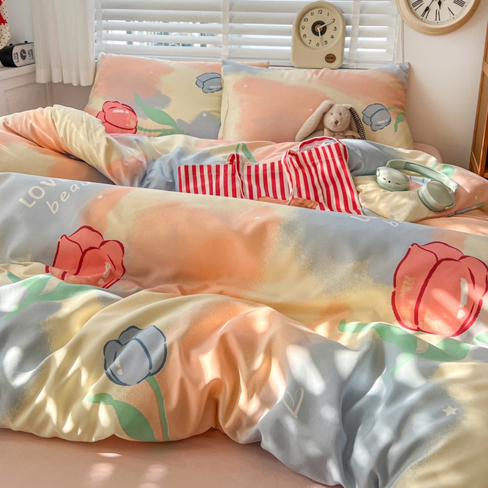 91家纺网 家纺一手货源 找家纺 朵朵家纺 2026新款水洗棉印花单被套系列 郁金花海-粉