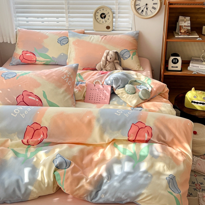 91家纺网 家纺一手货源 找家纺 朵朵家纺 2026新款水洗棉印花单被套系列 郁金花海-粉