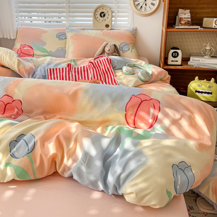 91家纺网 家纺一手货源 找家纺 朵朵家纺 2026新款水洗棉印花单被套系列 郁金花海-粉