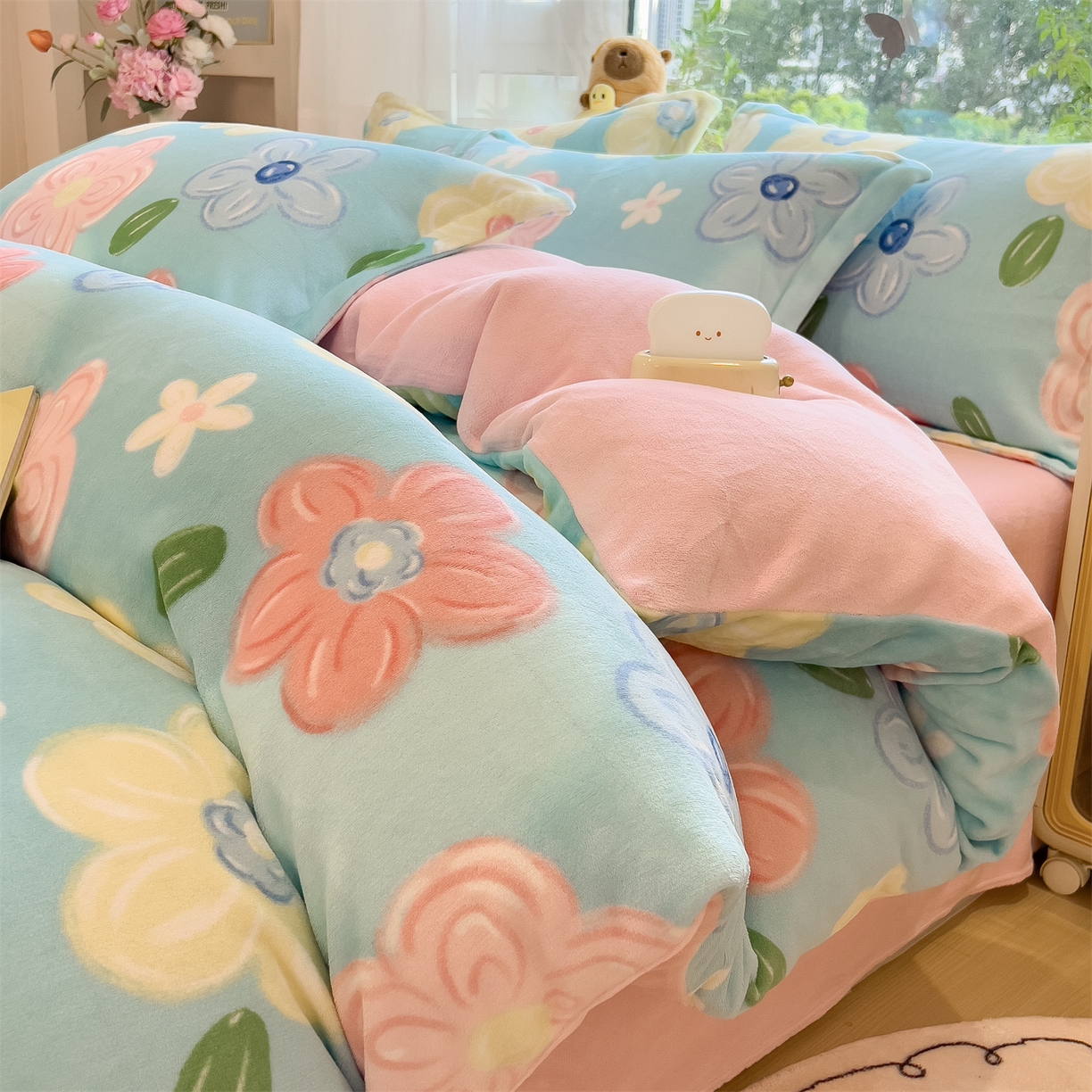 布凡家居 2026新款190g高克重牛奶绒印花四件套 春眠笺