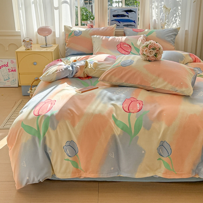 91家纺网 家纺一手货源 找家纺 朵朵家纺 2026新款水洗棉印花单被套系列 郁金花海-蓝