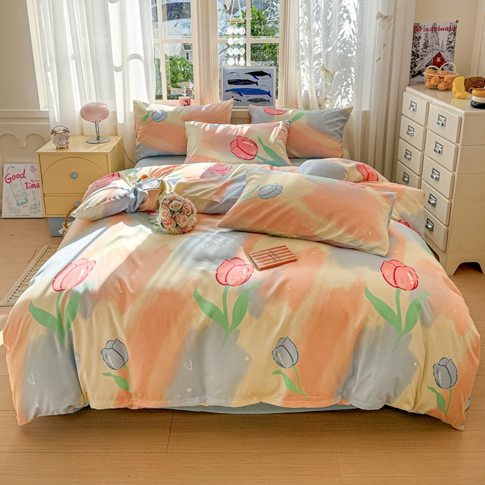 朵朵家纺 2026新款水洗棉印花单被套系列 郁金花海-蓝