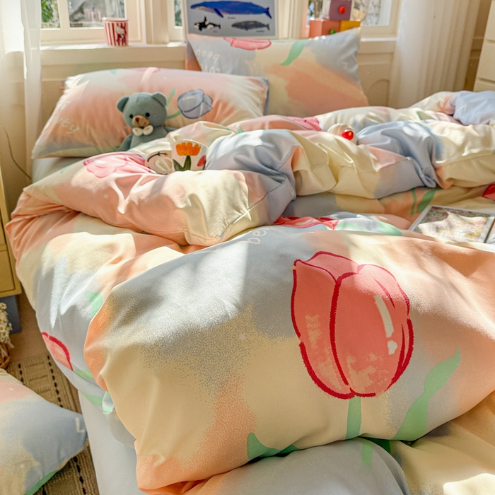 91家纺网 家纺一手货源 找家纺 朵朵家纺 2026新款水洗棉印花单被套系列 郁金花海-蓝