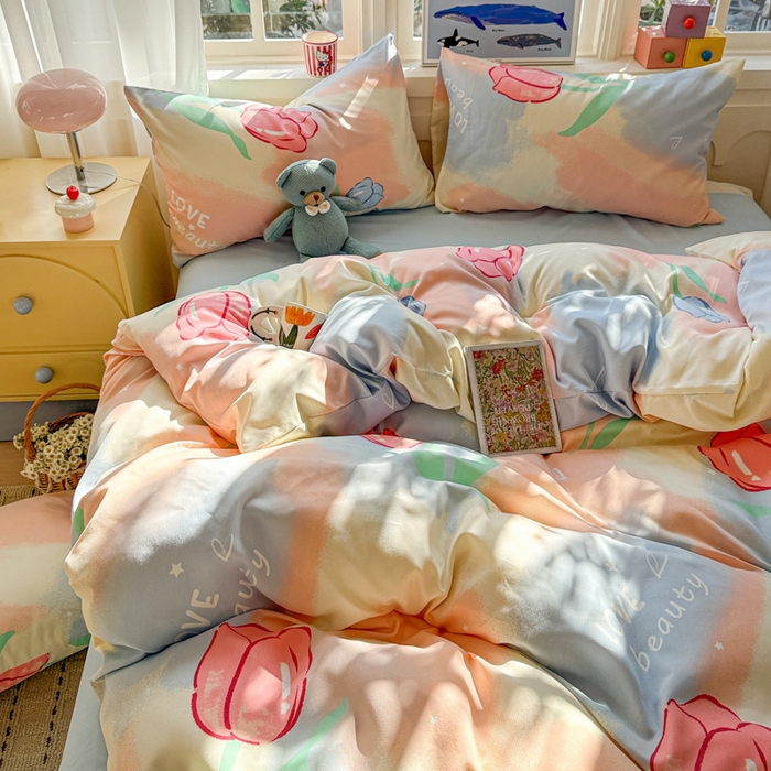 91家纺网 家纺一手货源 找家纺 朵朵家纺 2026新款水洗棉印花单被套系列 郁金花海-蓝