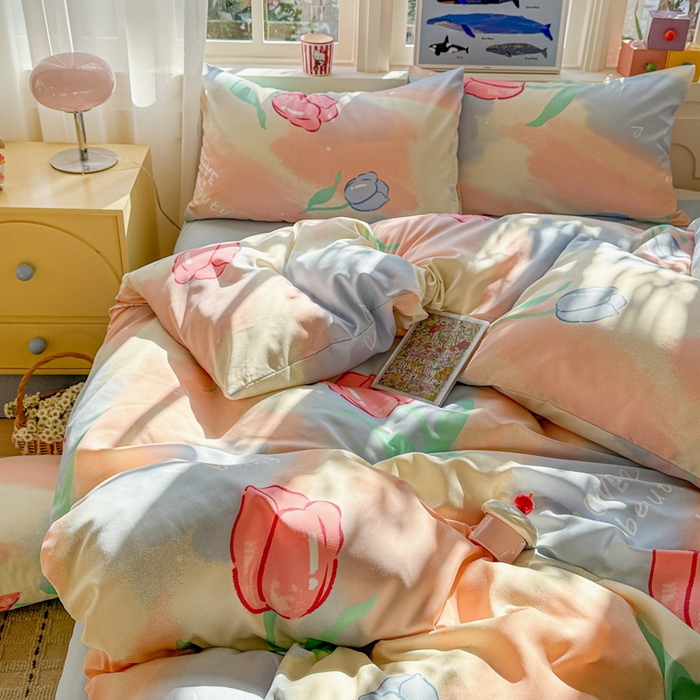 91家纺网 家纺一手货源 找家纺 朵朵家纺 2026新款水洗棉印花单被套系列 郁金花海-蓝