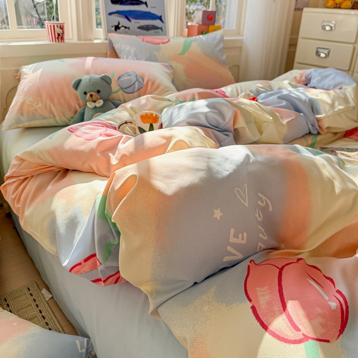 91家纺网 家纺一手货源 找家纺 朵朵家纺 2026新款水洗棉印花单被套系列 郁金花海-蓝