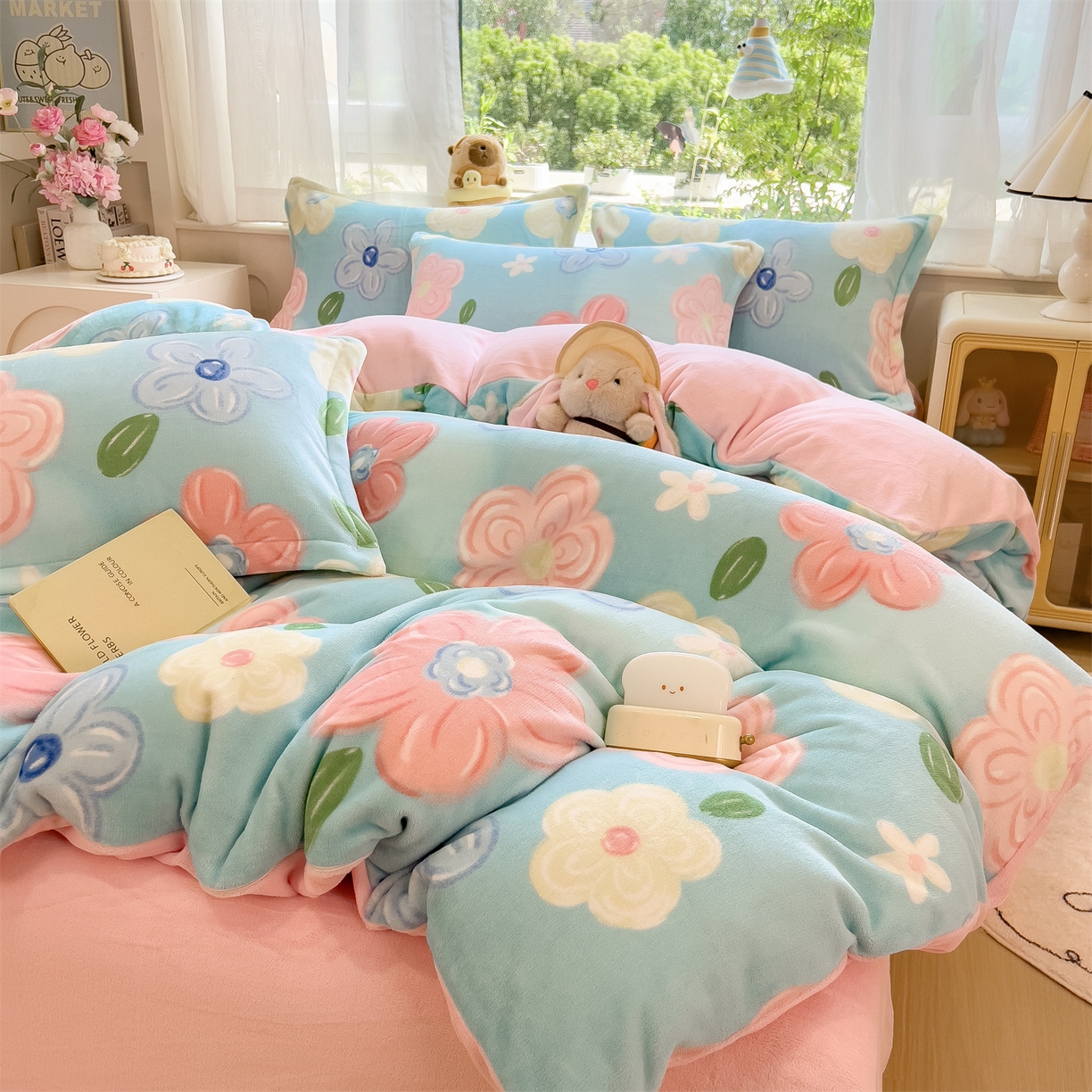 91家纺网 家纺一手货源 找家纺 布凡家居 2026新款190g高克重牛奶绒印花四件套 春眠笺