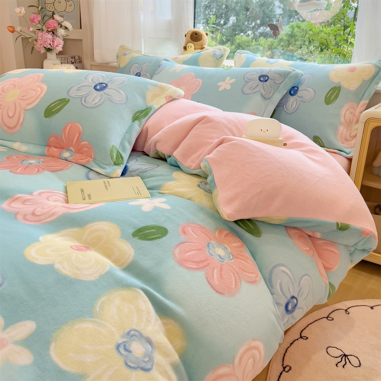 91家纺网 家纺一手货源 找家纺 布凡家居 2026新款190g高克重牛奶绒印花四件套 春眠笺