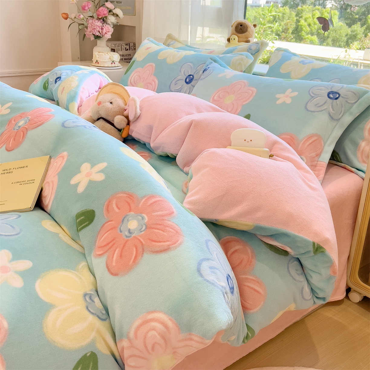 91家纺网 家纺一手货源 找家纺 布凡家居 2026新款190g高克重牛奶绒印花四件套 春眠笺