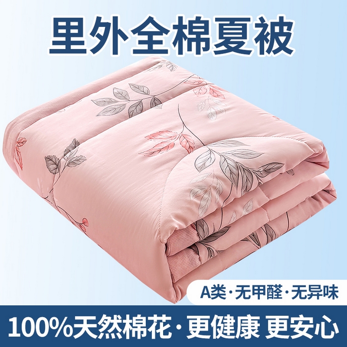 寝美资家居 2026新款A类里外全棉夏凉被四件套-风格三 素色花蔓