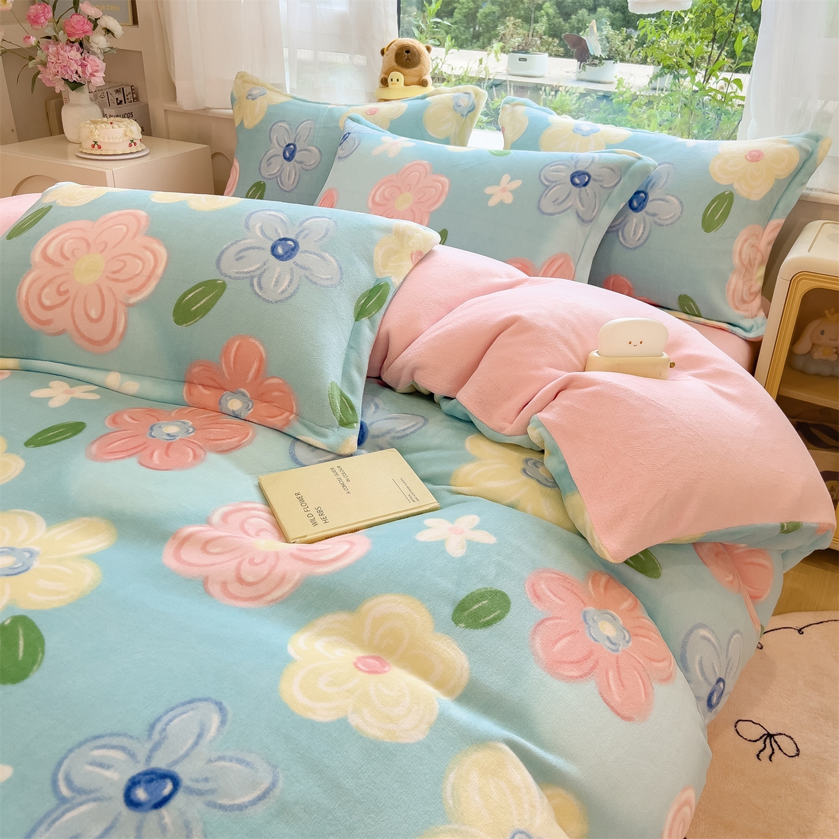 91家纺网 家纺一手货源 找家纺 布凡家居 2026新款190g高克重牛奶绒印花四件套 春眠笺