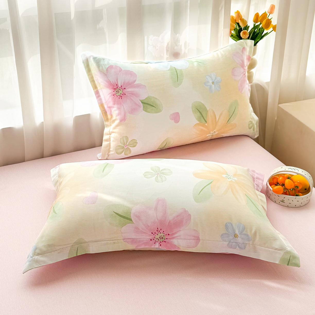 91家纺网 家纺一手货源 找家纺 寝美资家居 2026新款A类里外全棉夏凉被四件套-风格三 花开半夏