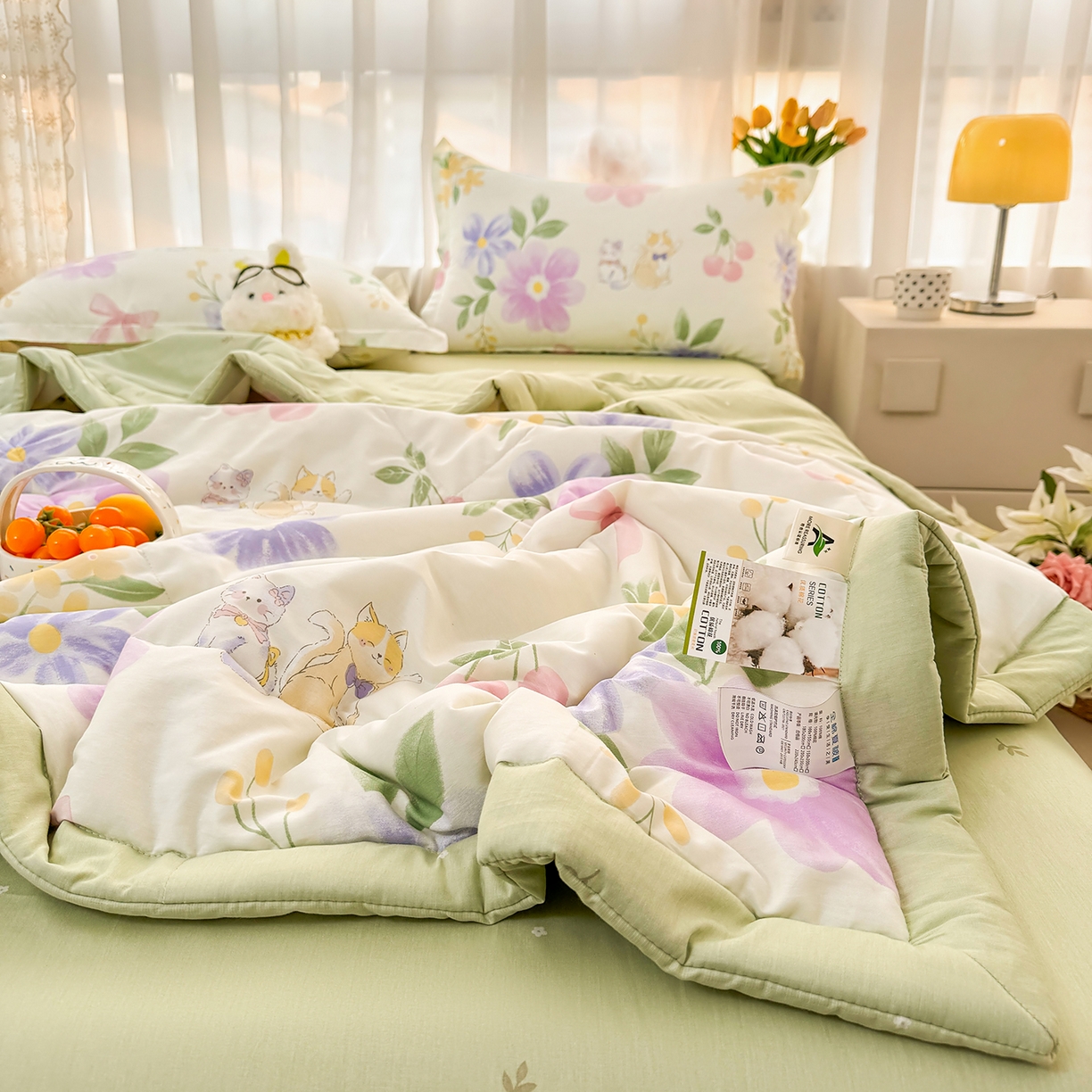 91家纺网 家纺一手货源 找家纺 寝美资家居 2026新款A类里外全棉夏凉被四件套-风格三 甜蜜萌宠