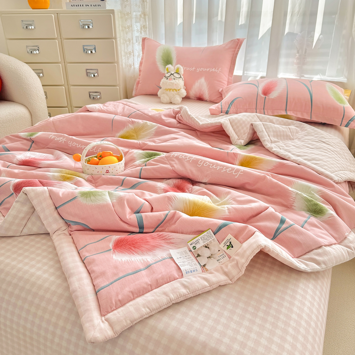 91家纺网 家纺一手货源 找家纺 寝美资家居 2026新款A类里外全棉夏凉被四件套-风格三 静时光