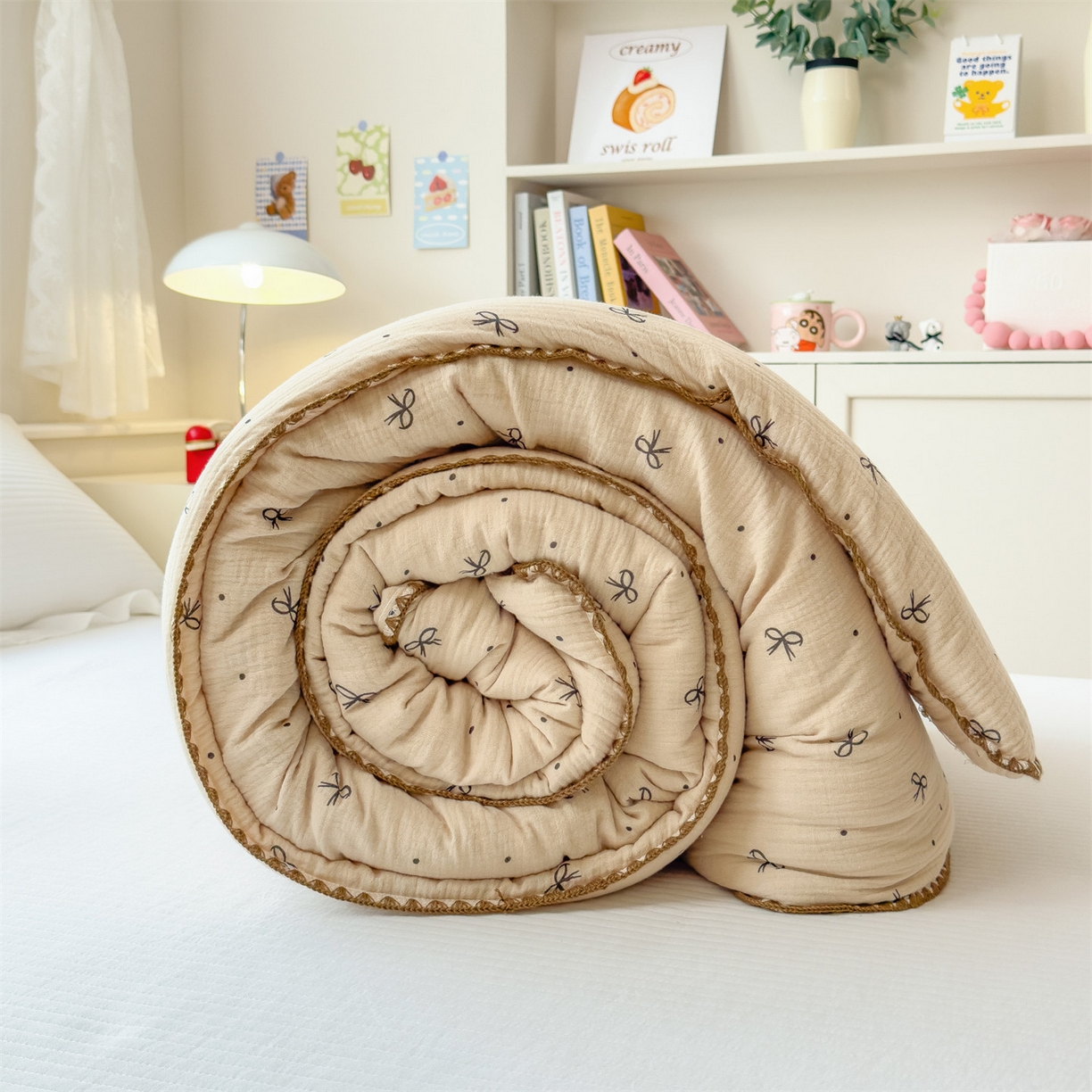 91家纺网 家纺一手货源 找家纺 布凡家居 2026新款A类全棉皱皱纱大豆纤维春秋被秋冬被全棉纱布婴儿被全棉学生秋冬被 冬被-蝴蝶结