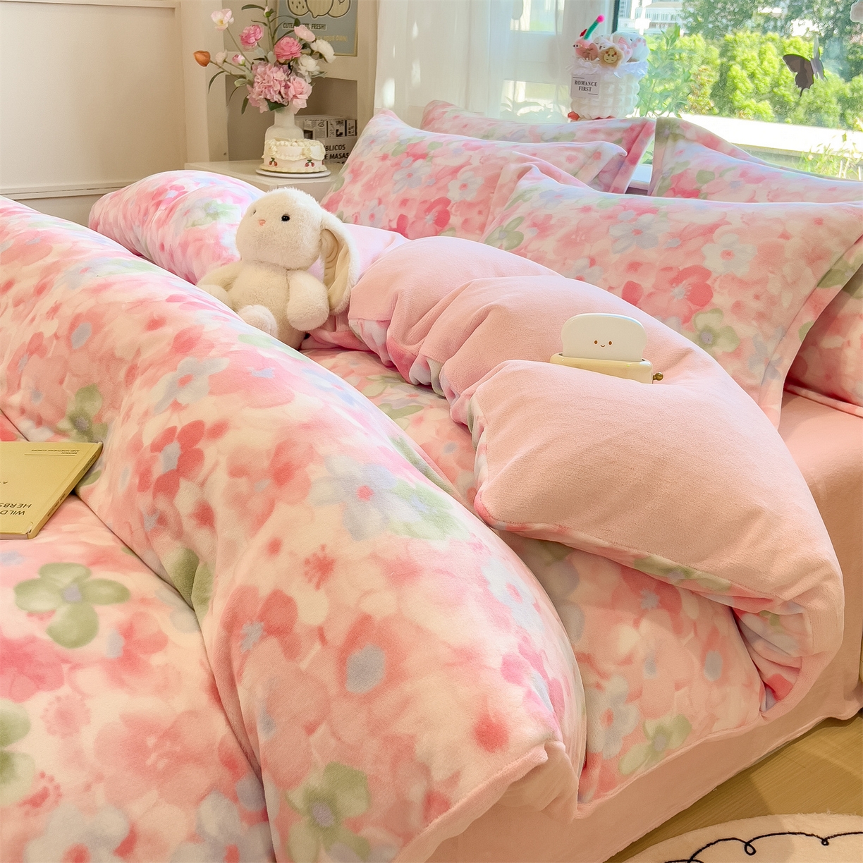 布凡家居 2026新款190g高克重牛奶绒印花四件套 晴窗花叙