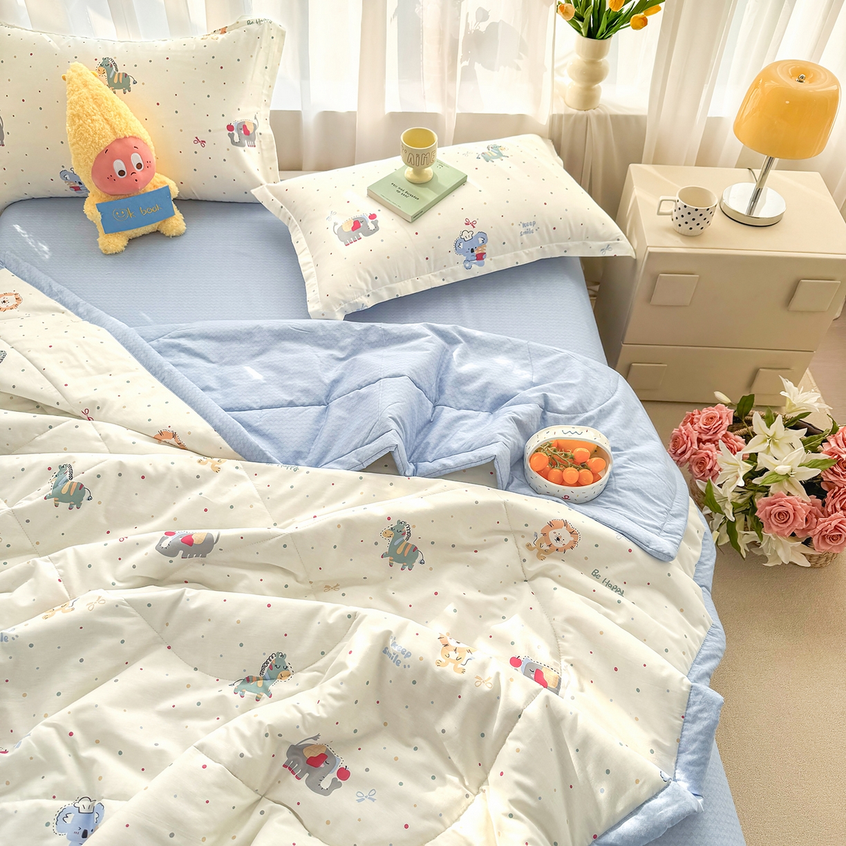 91家纺网 家纺一手货源 找家纺 寝美资家居 2026新款A类里外全棉夏凉被四件套-风格三 酷酷马