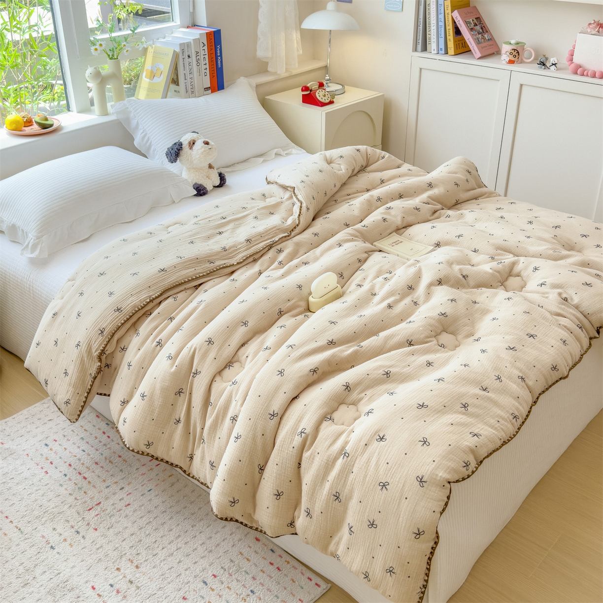 91家纺网 家纺一手货源 找家纺 布凡家居 2026新款A类全棉皱皱纱大豆纤维春秋被秋冬被全棉纱布婴儿被全棉学生秋冬被 冬被-蝴蝶结