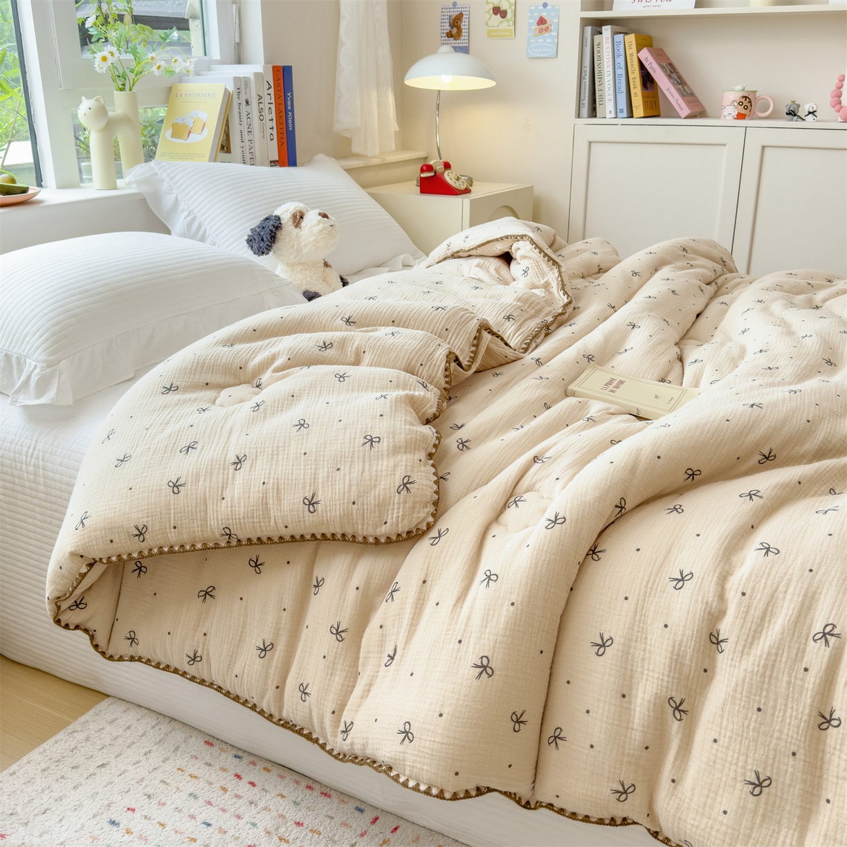 91家纺网 家纺一手货源 找家纺 布凡家居 2026新款A类全棉皱皱纱大豆纤维春秋被秋冬被全棉纱布婴儿被全棉学生秋冬被 冬被-蝴蝶结