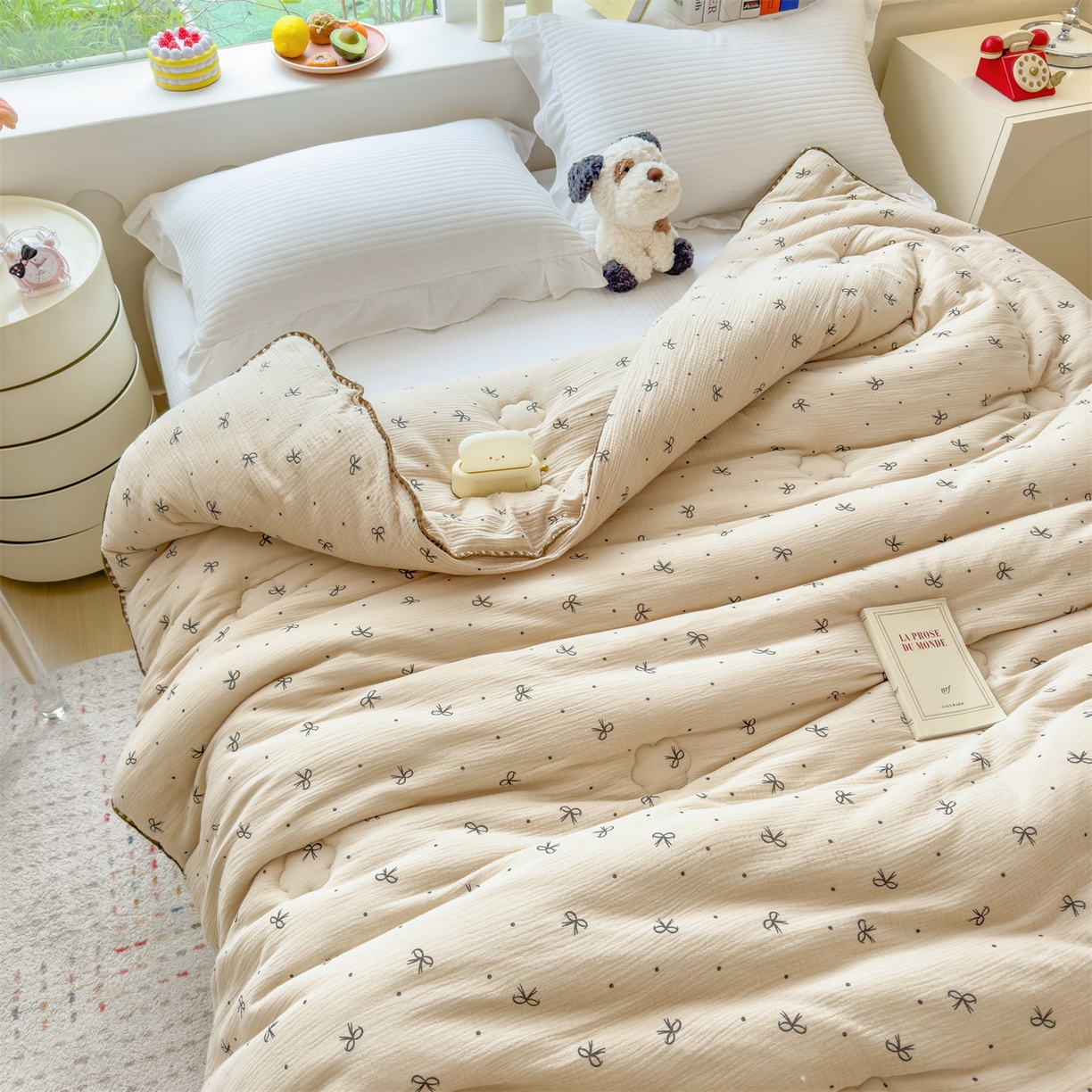 91家纺网 家纺一手货源 找家纺 布凡家居 2026新款A类全棉皱皱纱大豆纤维春秋被秋冬被全棉纱布婴儿被全棉学生秋冬被 冬被-蝴蝶结