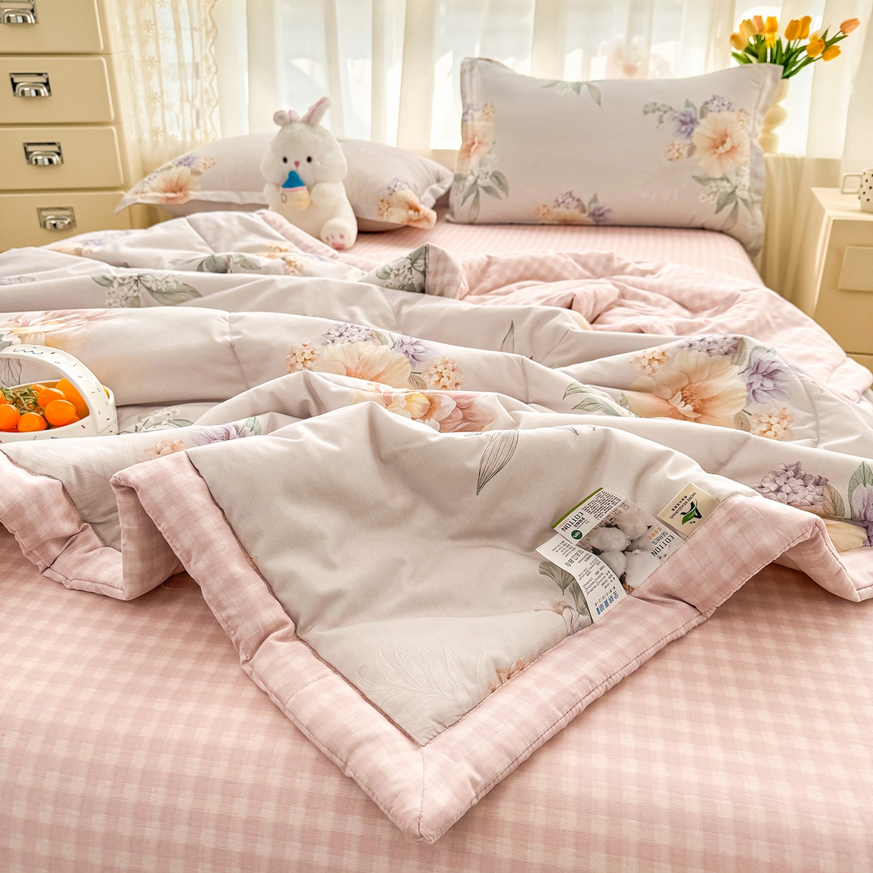 91家纺网 家纺一手货源 找家纺 寝美资家居 2026新款A类里外全棉夏凉被四件套-风格三 晚风