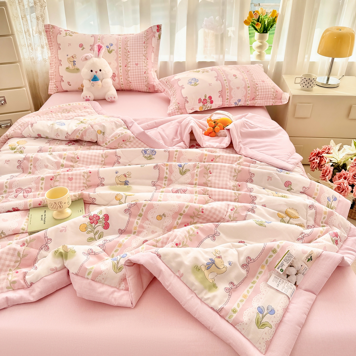 91家纺网 家纺一手货源 找家纺 寝美资家居 2026新款A类里外全棉夏凉被四件套-风格三 小花絮