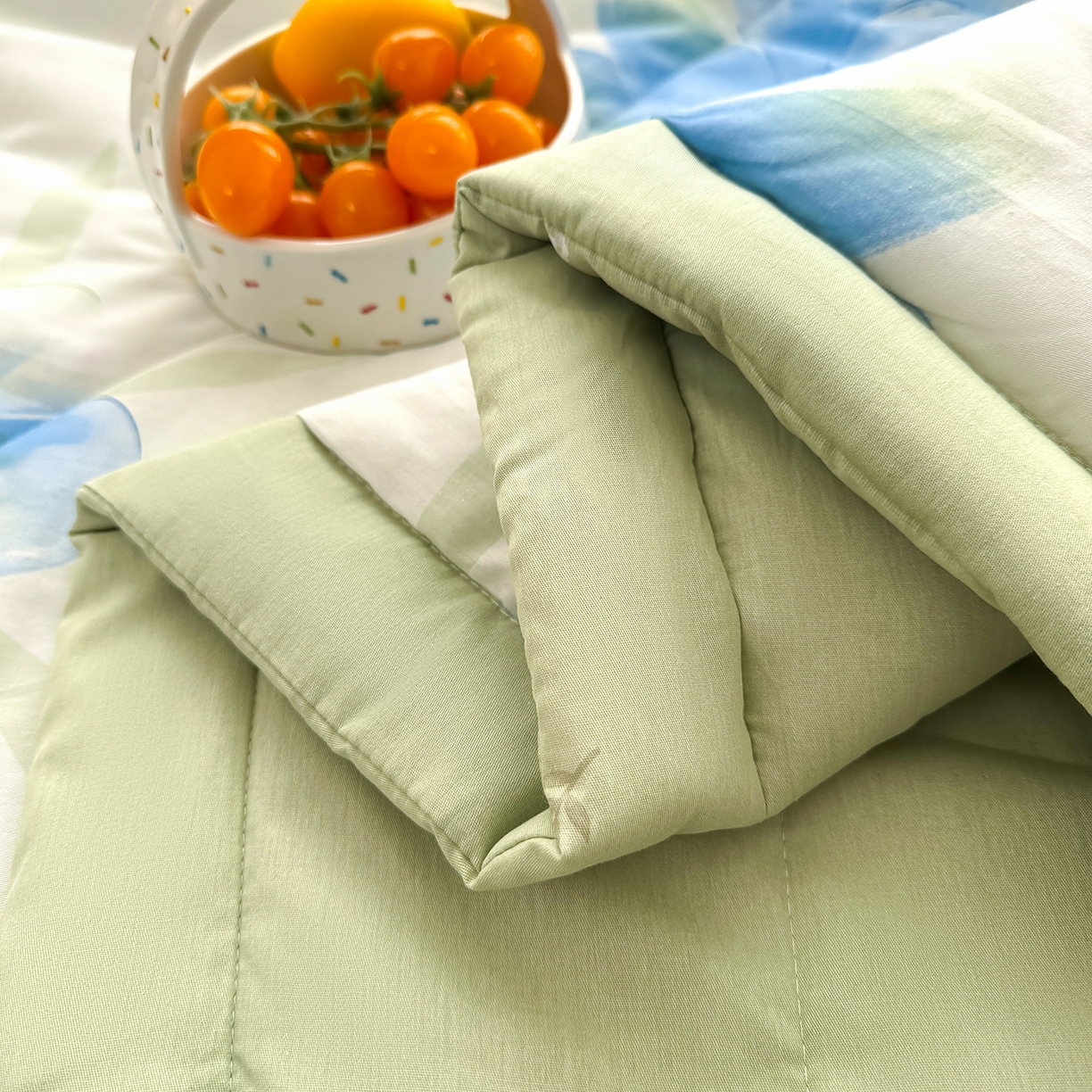 91家纺网 家纺一手货源 找家纺 寝美资家居 2026新款A类里外全棉夏凉被四件套-风格三 花期蓝