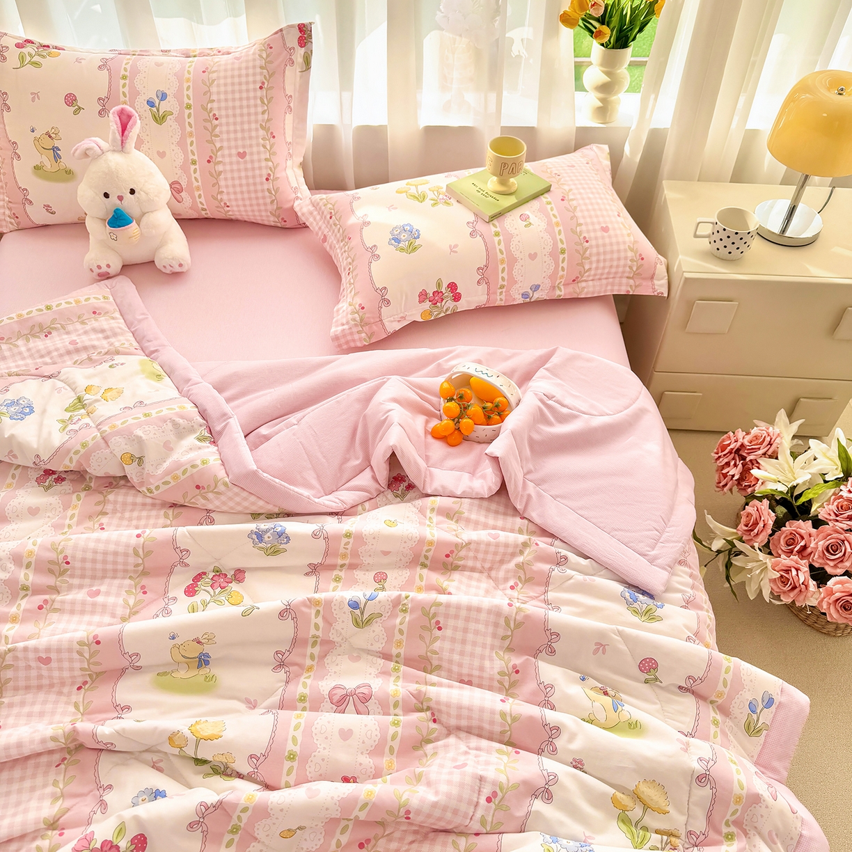 91家纺网 家纺一手货源 找家纺 寝美资家居 2026新款A类里外全棉夏凉被四件套-风格三 小花絮