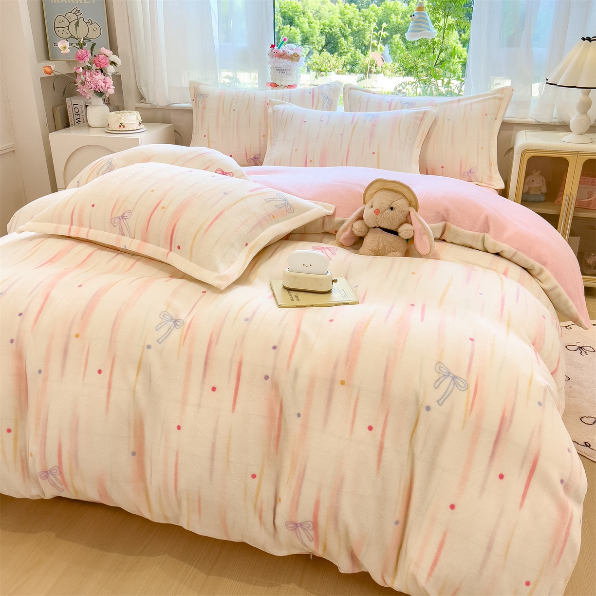 91家纺网 家纺一手货源 找家纺 布凡家居 2026新款190g高克重牛奶绒印花四件套 甜梦流星