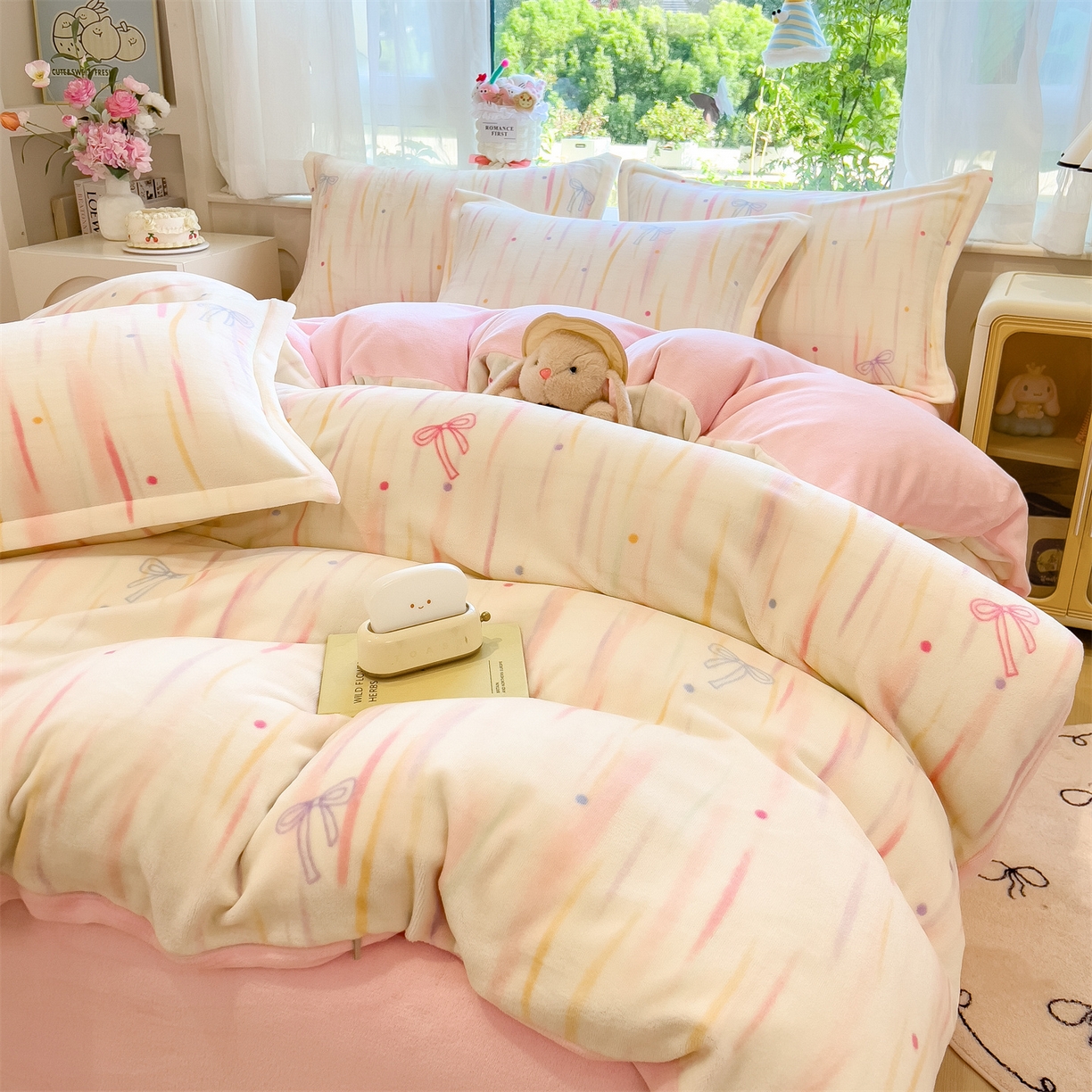 91家纺网 家纺一手货源 找家纺 布凡家居 2026新款190g高克重牛奶绒印花四件套 甜梦流星