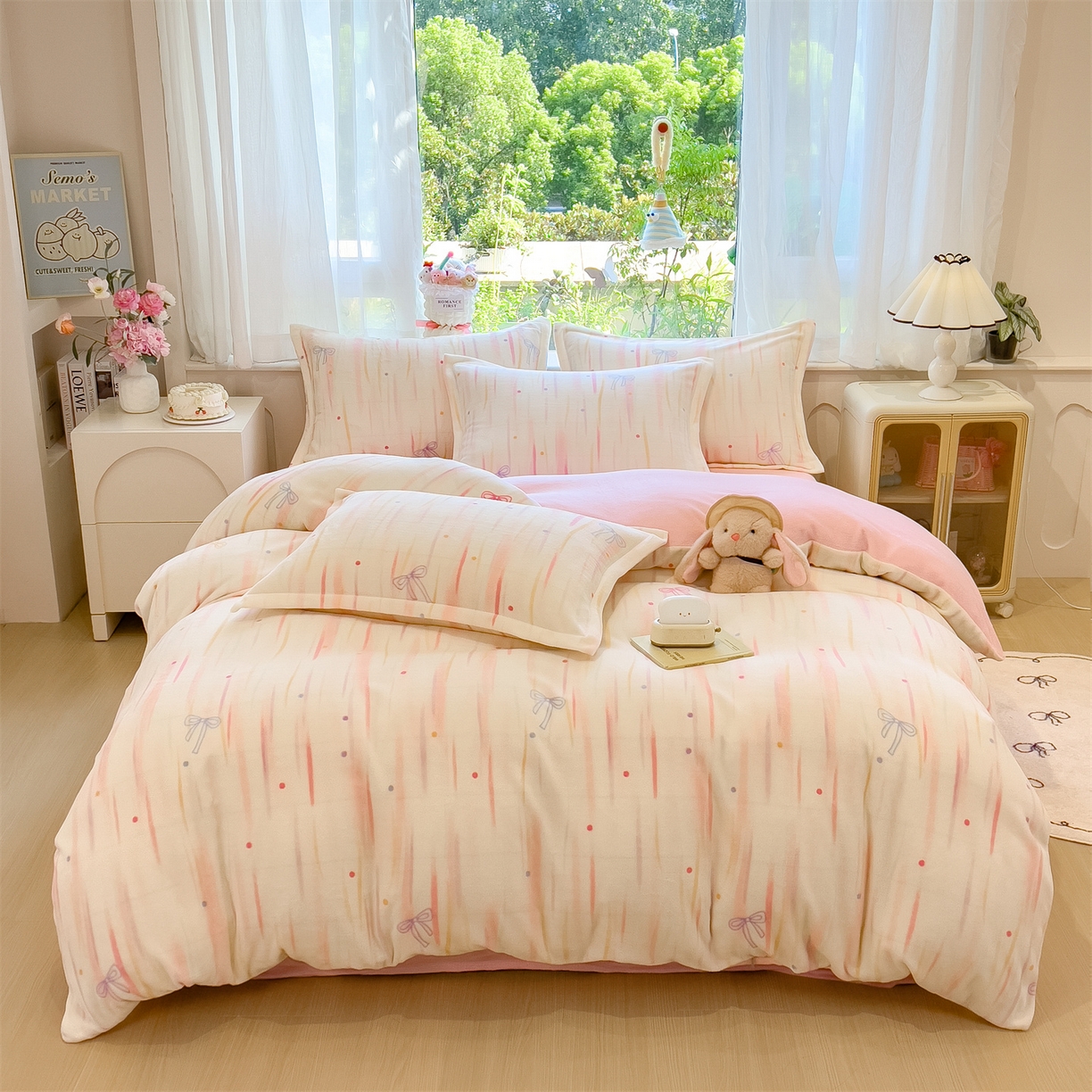 91家纺网 家纺一手货源 找家纺 布凡家居 2026新款190g高克重牛奶绒印花四件套 甜梦流星