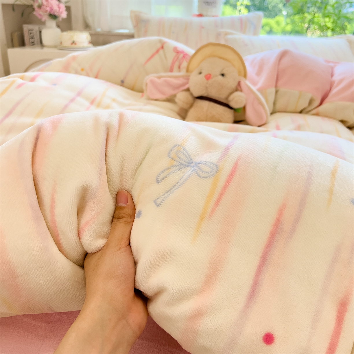 91家纺网 家纺一手货源 找家纺 布凡家居 2026新款190g高克重牛奶绒印花四件套 甜梦流星