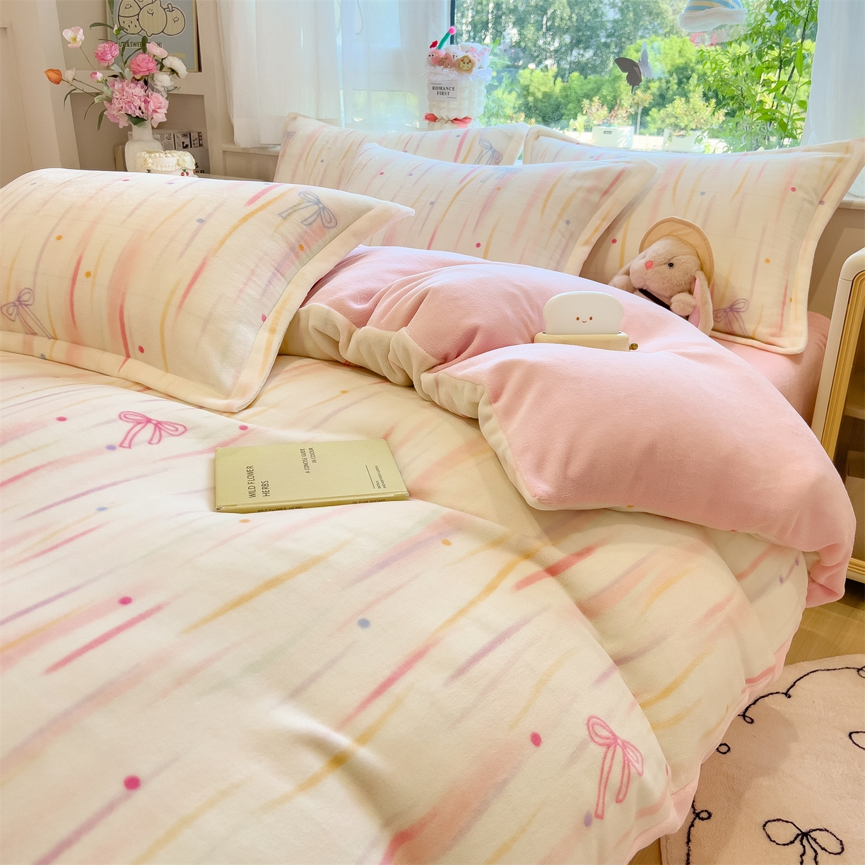 91家纺网 家纺一手货源 找家纺 布凡家居 2026新款190g高克重牛奶绒印花四件套 甜梦流星