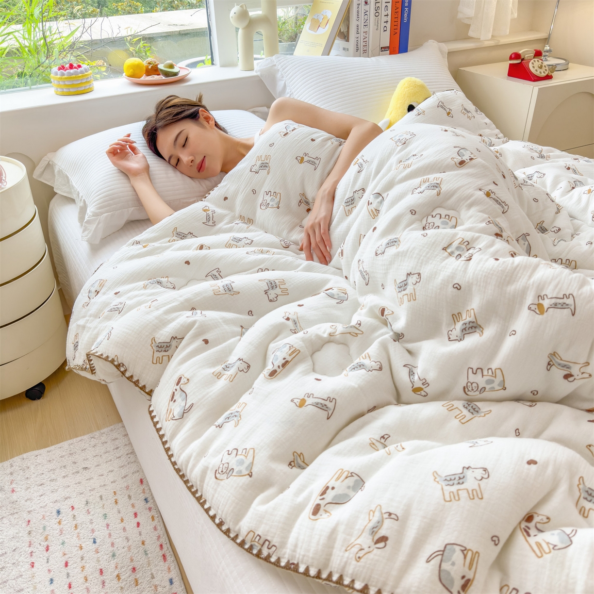 91家纺网 家纺一手货源 找家纺 布凡家居 2026新款A类全棉皱皱纱大豆纤维春秋被秋冬被全棉纱布婴儿被全棉学生秋冬被 冬被-调皮狗