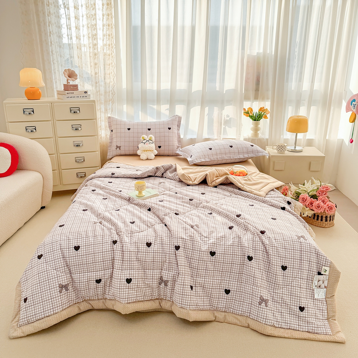 91家纺网 家纺一手货源 找家纺 寝美资家居 2026新款A类里外全棉夏凉被四件套-风格三 小甜心