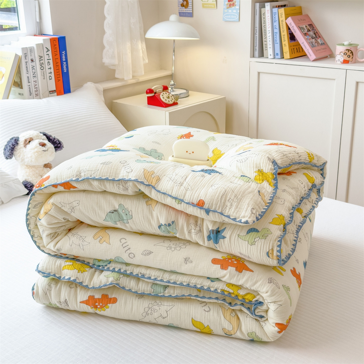 91家纺网 家纺一手货源 找家纺 布凡家居 2026新款A类全棉皱皱纱大豆纤维春秋被秋冬被全棉纱布婴儿被全棉学生秋冬被 冬被-恐龙岛