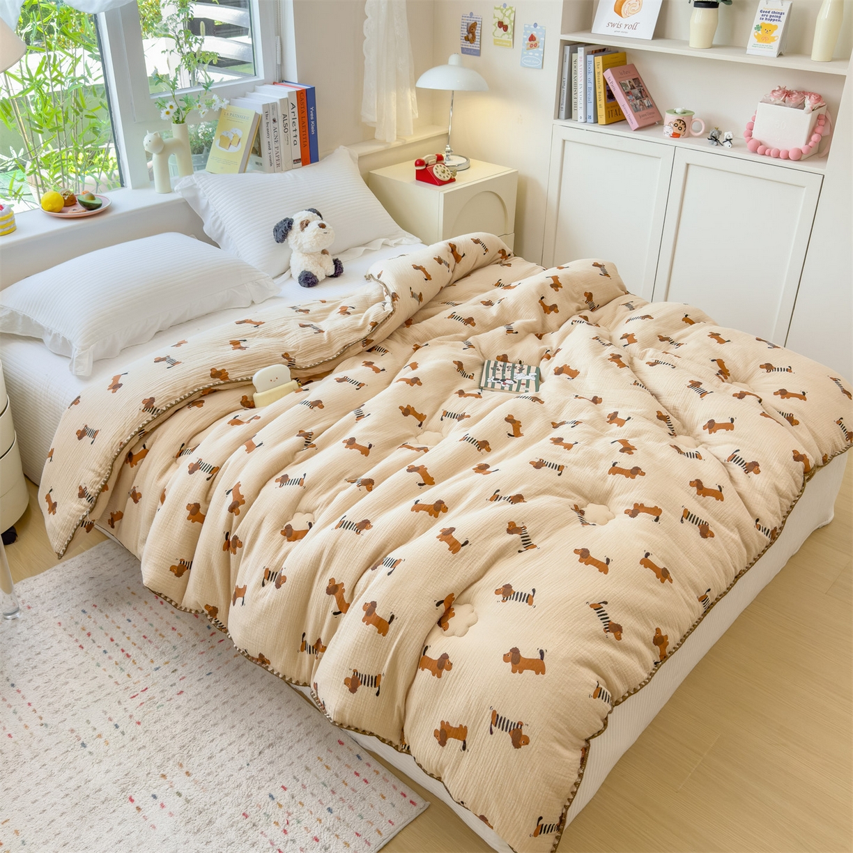 91家纺网 家纺一手货源 找家纺 布凡家居 2026新款A类全棉皱皱纱大豆纤维春秋被秋冬被全棉纱布婴儿被全棉学生秋冬被 冬被-腊肠狗